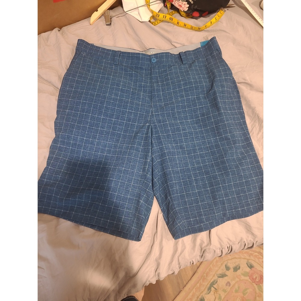 Nike Golf Dri Fit Men SZ 38 Teal plaid shorts flat front comfort tour 11" inseam